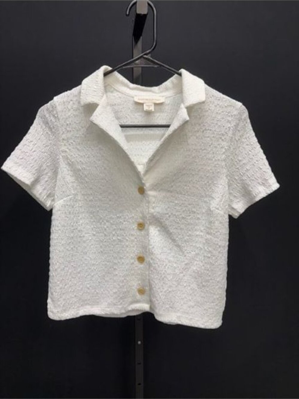 Monteau White Textured Button Down Short Sleeve Shirt